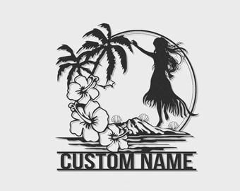 Custom Hula Dancer Metal Wall Art with LED Lights – Personalized Island Decor