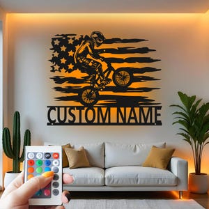 Custom BMX Rider LED Metal Wall Art: Personalized Cycling Decor