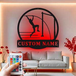 Custom LED Pole Vault Metal Wall Art: Personalized Track & Field Decor