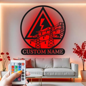 Lineman Custom Sign Metal Wall Decor With Led Light , Electrician Gift, Power Line Worker Decor, Utility Worker Wall Hanging