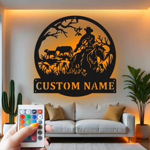Custom Cowboy Ranch Metal Wall Art with LED: Personalized Western Decor