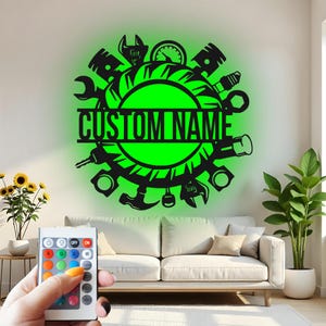 Custom Mechanic Tools Metal Wall Art with RGB LED Light