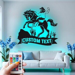 Cowboy Riding Horse Custom Sign Metal Wall Decor With Led Light , Western Decor, Ranch Farmhouse Gift, Cowboy Home Wall Hanging