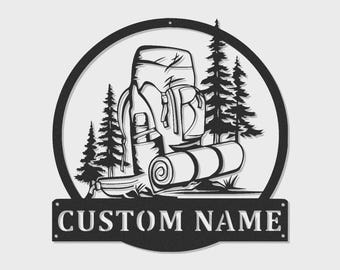 Arte de parede personalizada em metal com LED para mochila de trilha – Decoração de aventura, sinalização para cabanas e chalés