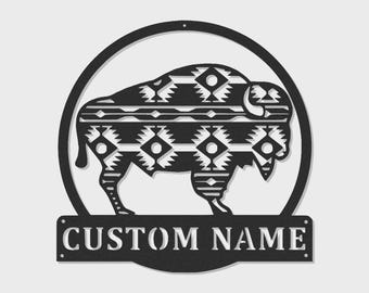 Custom Buffalo Metal Wall Art with LED Lights | Rustic Personalized Name Sign