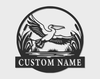 Custom Pelican LED Metal Sign | Coastal Beach House Wall Art, Personalized Name Plaque