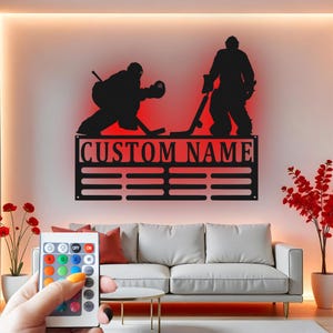 Custom Hockey Player Metal Wall Art with LED Light