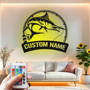 Custom Marlin Metal Wall Art with LED: Personalized Fishing Decor