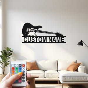 Custom Guitar Metal Wall Art with RGB LED Light