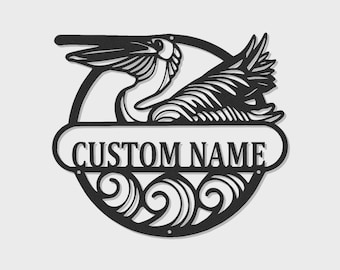 Custom Pelican Metal Sign | Coastal Family Name Wall Art (LED Option)