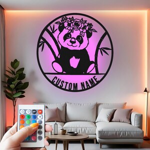 Custom Panda Metal Wall Art with LED: Personalized Nursery Decor