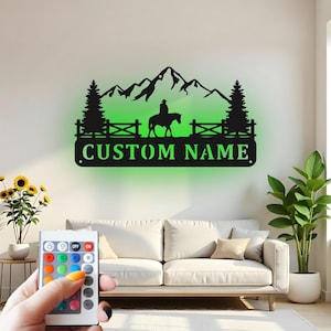 Custom Horse Ranch Metal Wall Art: LED Rustic Cowboy Decor