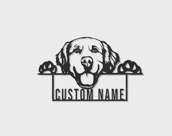 Decorazione murale in metallo personalizzata con Golden Retriever: decorazione a LED personalizzata per amanti dei cani.