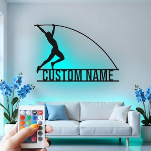 Custom Pole Vault Metal Wall Art with RGB LED Lights: Personalized Sports Decor