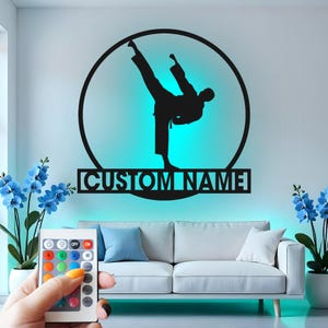 Martial Arts Custom Sign Metal Wall Decor With Led Light , Karate Decor, Unique Gift for Martial Artist, Dojo Studio Wall Hanging