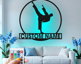 Arte de pared de metal de artes marciales personalizado con LED: Decoración de dojo personalizada