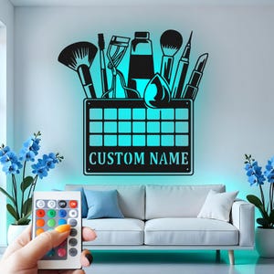 Custom Makeup Artist LED Metal Wall Art: Beauty Salon Decor