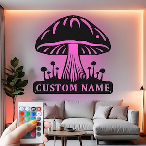 Décoration murale LED champignon personnalisée en métal : décoration de jardin Cottagecore