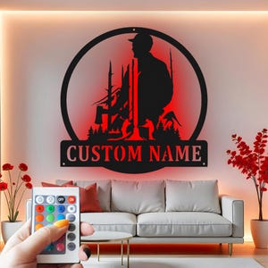 Hunter Custom Sign Metal Wall Decor With Led Light , Hunting Decor, Outdoorsman Gift Idea, Cabin Lodge Custom Sign Metal Wall Decor