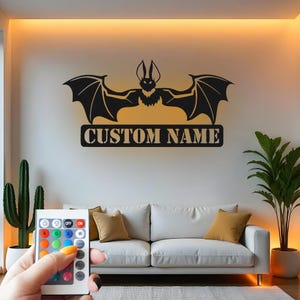 Custom Bat Metal Wall Art: LED Gothic Halloween Decor