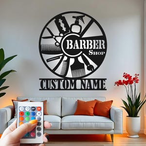 Custom Barber Shop Metal Wall Art: LED Salon Decor