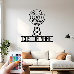 Decorazione murale in metallo con torre radio a LED personalizzata: decorazione personalizzata per radioamatori