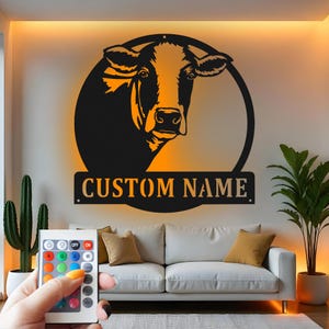 Custom Cow Metal Wall Art With Led Light , Farmhouse Decor, Personalized Ranch Sign, Gift for Farmer, Barnyard Metal Wall Art