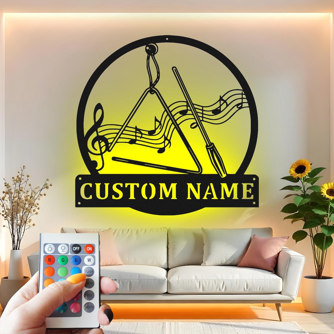 Custom Music Notes Triangle Instrument Metal Wall Art With Led Light ...