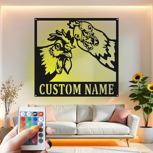 Chicken Coop Custom Sign Metal Wall Decor With Led Light , Farmhouse Chicken Decor, Funny Hen Gift for Chicken Lover