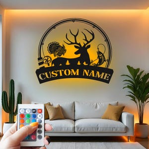 Deer Hunting Custom Sign Metal Wall Decor With Led Light , Hunter Gift, Wildlife Decor for Cabin, Lodge or Man Cave
