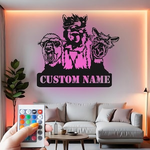 Custom Alpaca Metal Wall Art: RGB LED Farmhouse Decor