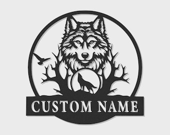 Decoración de pared metálica LED con diseño de lobo: decoración personalizada con motivos de fauna silvestre, acento rústico para el hogar.