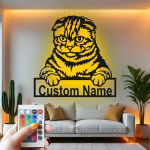 Custom Cat LED Metal Wall Art: Personalized Pet Name Sign