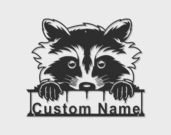 Custom Raccoon Metal Sign | LED Woodland Name Plaque for Nursery Wall Art