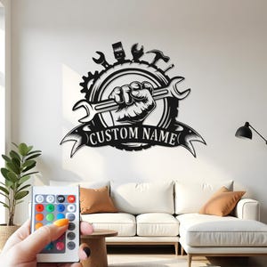 Custom Mechanic LED Metal Wall Art: Personalized Garage Decor