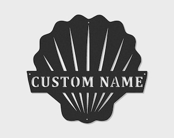 Scallop Shell LED Metal Sign | Custom Coastal Nautical Wall Art, Art Deco Bathroom Plaque