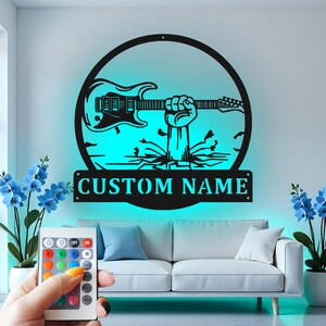 Custom Guitar LED Metal Wall Art: Personalized Music Room Decor
