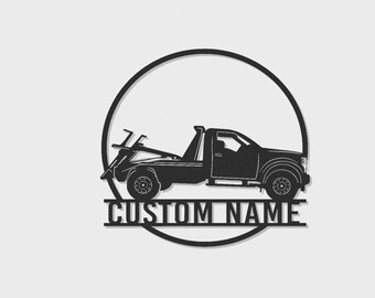 Custom Tow Truck Metal Sign | Personalized Garage Wall Art, LED Lighting