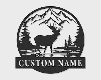 Custom Moose Mountain Landscape Metal Art with LED Lights – Personalized Cabin Decor