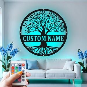 Family Tree Custom Sign Metal Wall Decor With Led Light , Family Name Custom Sign Metal Wall Decor Decor, Gift for Home Entryway