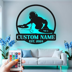 DJ Custom Sign Metal Wall Decor With Led Light, DJ Name Sign, Music Studio Decor, DJ Gift Idea, Music Lover Wall Decor