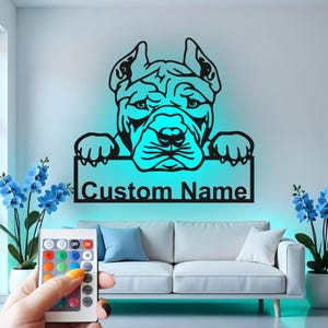 Personalisierte Pitbull LED Metallwandkunst: Personalisiertes Hundegedenkgeschenk