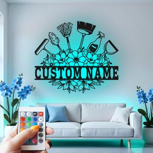 Custom Cleaning Service Metal Wall Art with LED Light