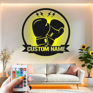 Custom Boxing Gloves LED Metal Wall Art: Personalized Gym Decor