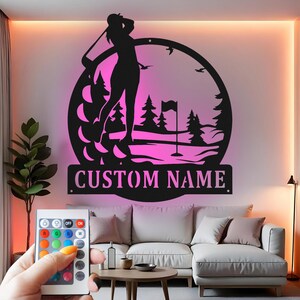 Custom Golf Metal Wall Art with LED: Personalized Golfer Decor