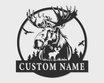 Custom Moose Metal Sign with LED | Personalized Wildlife Wall Art, Rustic Cabin Decor