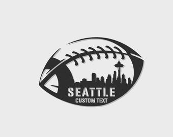 Letrero metálico LED personalizado con el horizonte de Seattle para fútbol americano / Decoración personalizada para sala de juegos