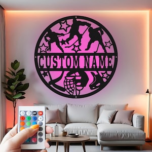 Hockey Custom Sign Metal Wall Decor With Led Light , Ice Hockey Player Decor, Sports Lover Gift, Boys Room Custom Sign Metal Wall Decor