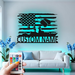 Aangepaste metalen muurkunst militaire soldaat met led: cadeau patriottische veteraan