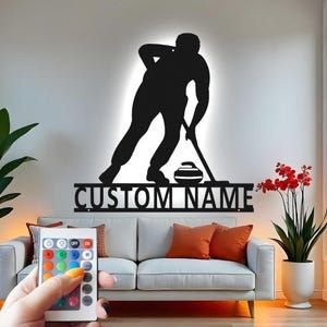 Custom Curling Player Metal Wall Art with LED Light